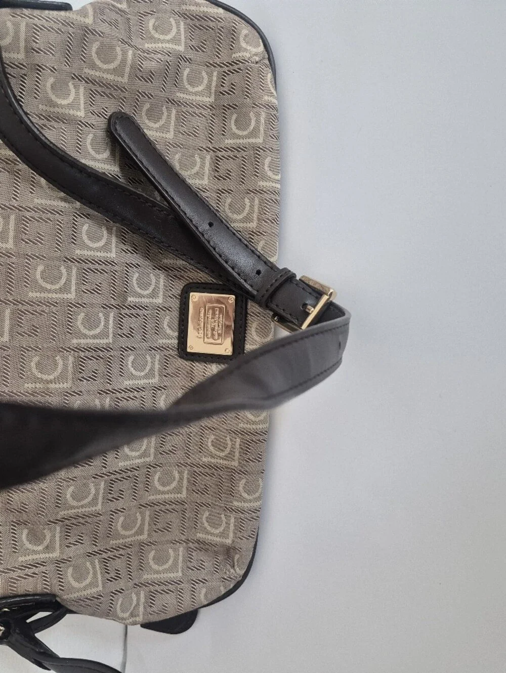 Classic Monogram Shoulder Bag in Beige and Black